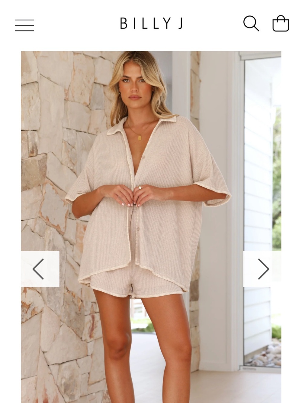Billy J Cream Waffle Knit Button-Up & Shorts Set
